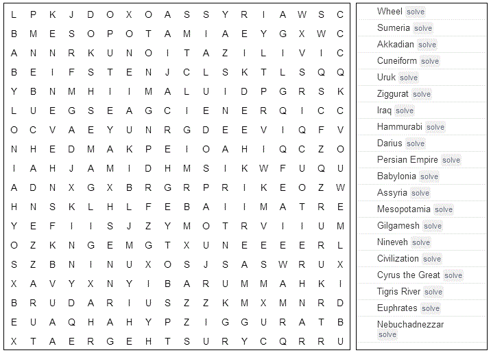 Word Search Ancient Mesopotamia Printable Version