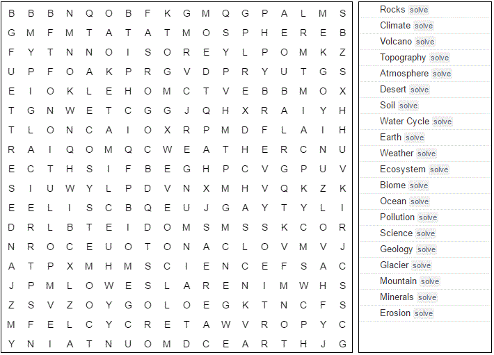 Word Search Earth Science Printable Version