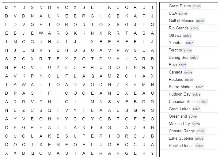 Word Search North America Geography Printable Version