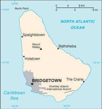 Country of Barbados Map