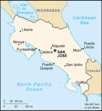 Country of Costa Rica Map