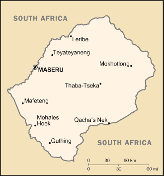 Country of Lesotho Map