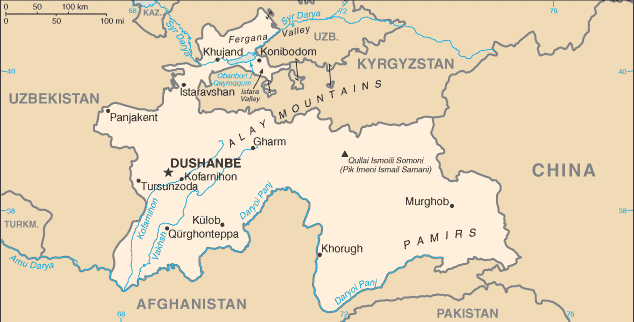 Country of Tajikistan Map