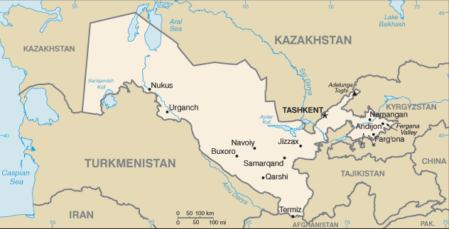 Country of Uzbekistan Map